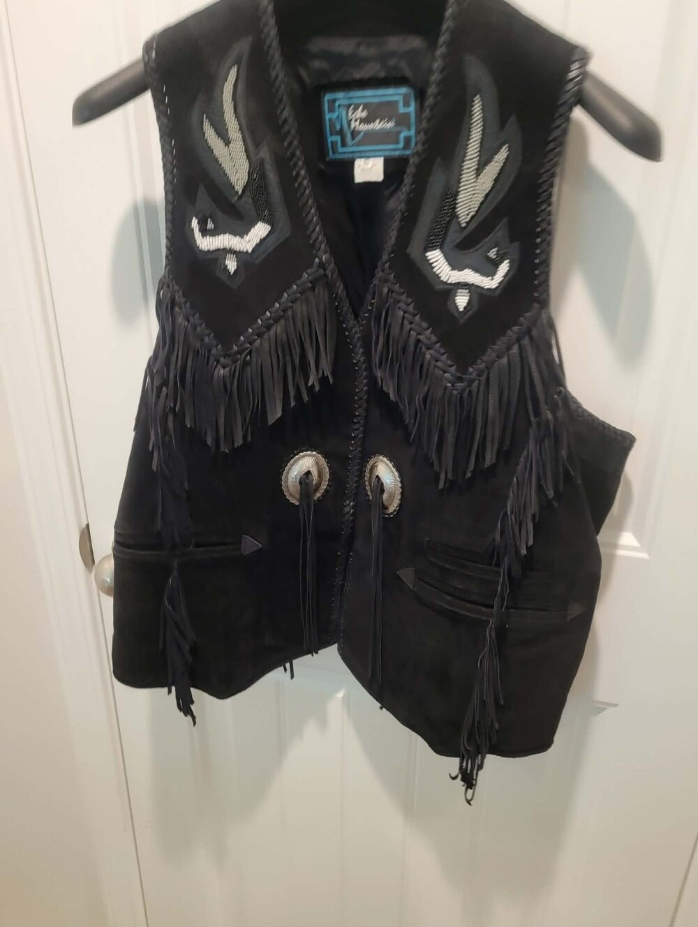 Vintage Echo Mountain Arturo Black Suede Leather Fringe Western Cowboy Vest 46XL
